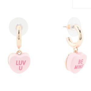 Betsey Johnson Valentine's Pink Candy Hearts Huggie Earrings